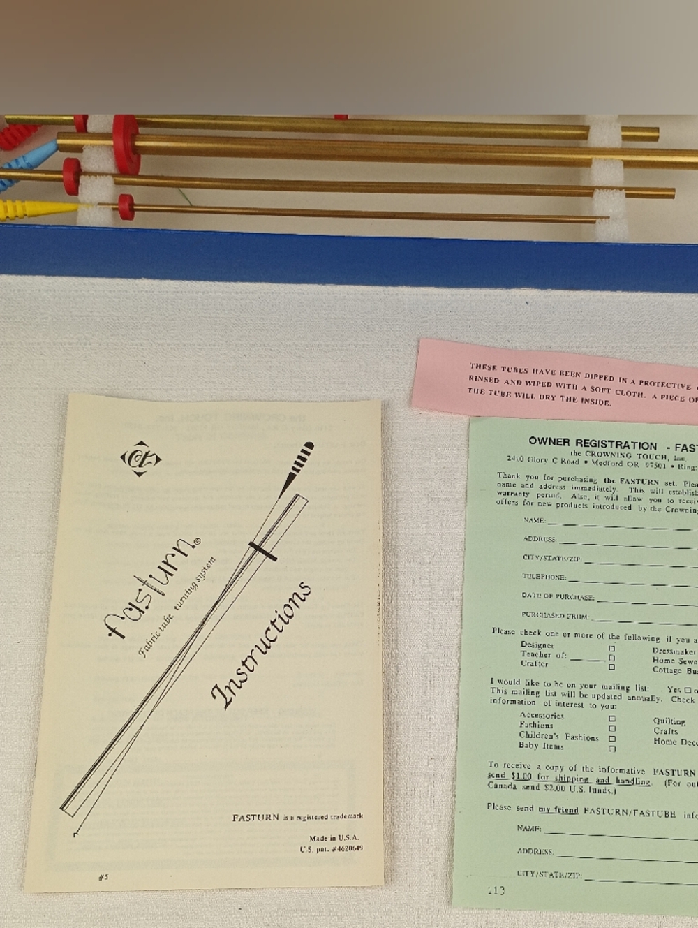 VTG FASTURN 6 Tube 3 Hook Fabric Tube Turning System in Box W/ Instruction Book. - Picture 9 of 14